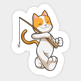 Cat at Fishing with Fishing rod Sticker